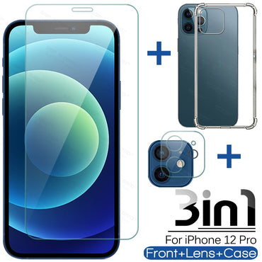 3in1 Camera Glass Case For iPhone 12 mini 11 Pro Max